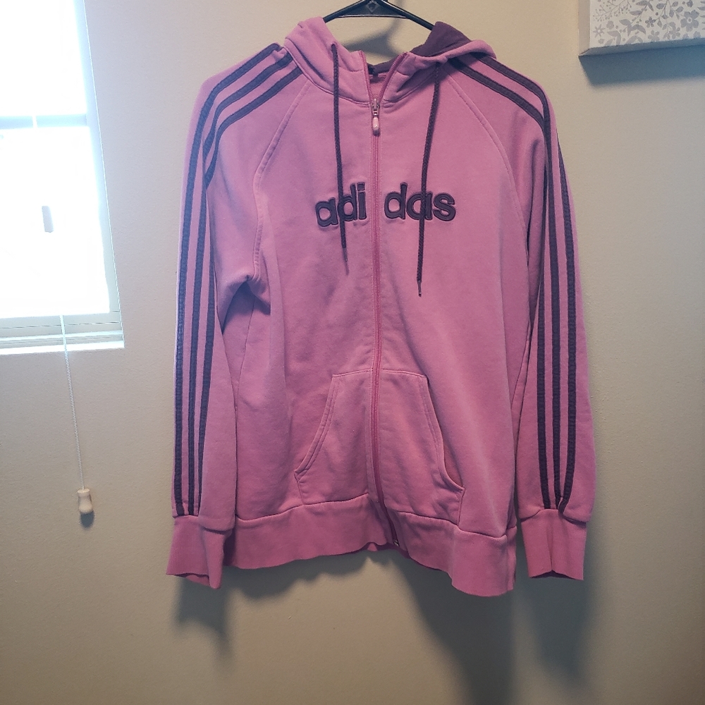 Womens Large zip up spellout Adidas hoodie
